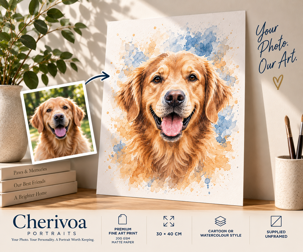 Personalised Pet Portrait Fine Art Print – 30×40 cm